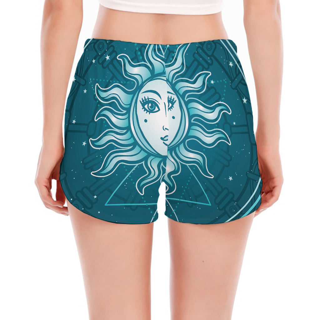 Geometric Celestial Sun And Moon Print Women's Split Running Shorts