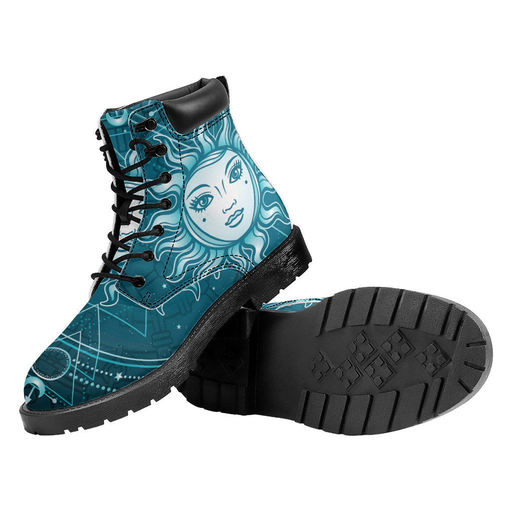Geometric Celestial Sun And Moon Print Work Boots