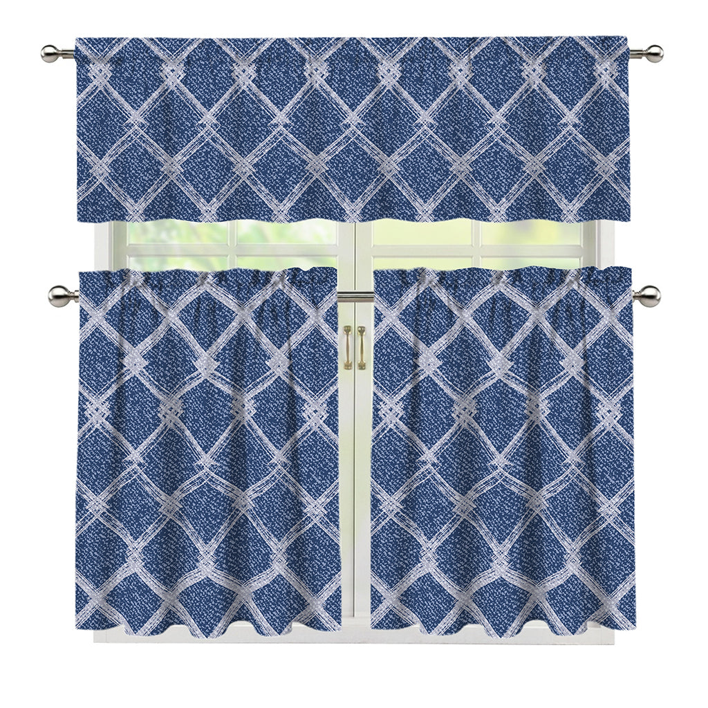 Geometric Denim Jeans Pattern Print 3 Piece Kitchen Curtains