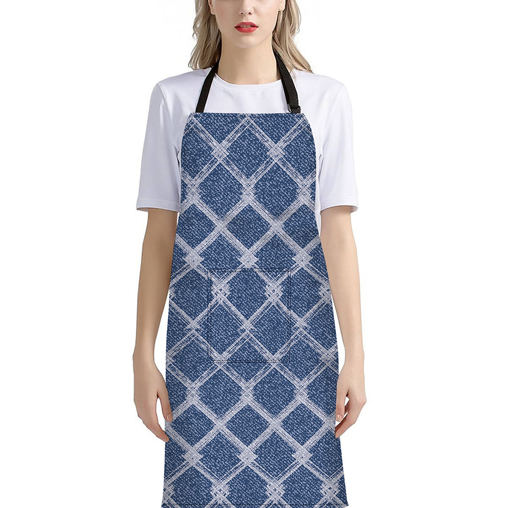 Geometric Denim Jeans Pattern Print Bib Apron With Pocket
