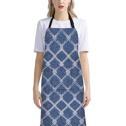 Geometric Denim Jeans Pattern Print Bib Apron With Pocket