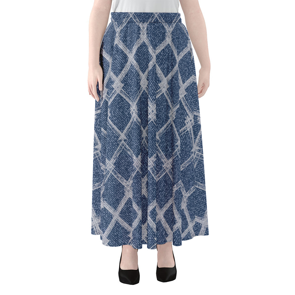 Geometric Denim Jeans Pattern Print Chiffon Maxi Skirt