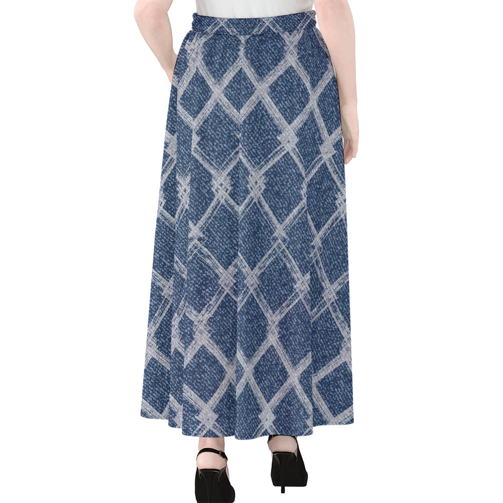 Geometric Denim Jeans Pattern Print Chiffon Maxi Skirt