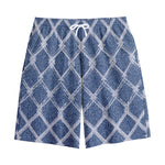 Geometric Denim Jeans Pattern Print Cotton Shorts