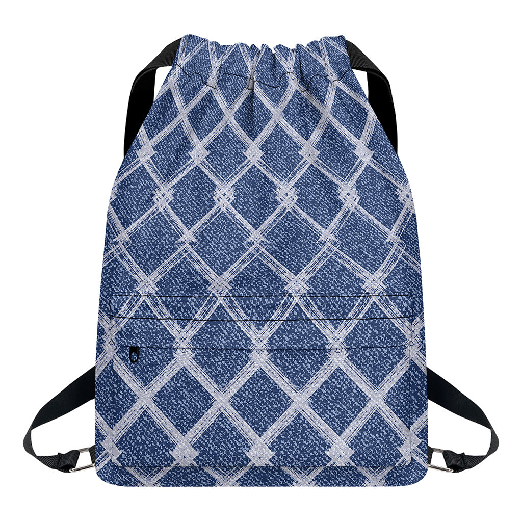 Geometric Denim Jeans Pattern Print Drawstring Backpack