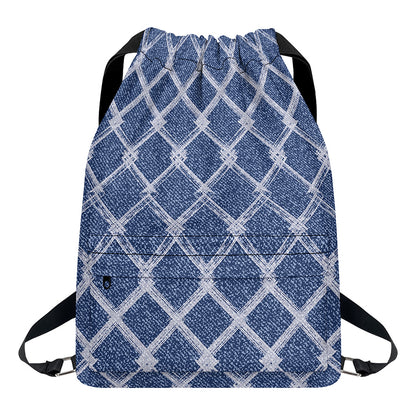 Geometric Denim Jeans Pattern Print Drawstring Backpack