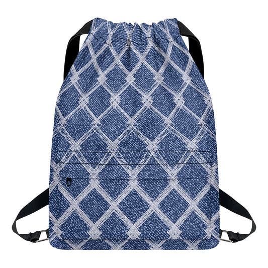 Geometric Denim Jeans Pattern Print Drawstring Backpack