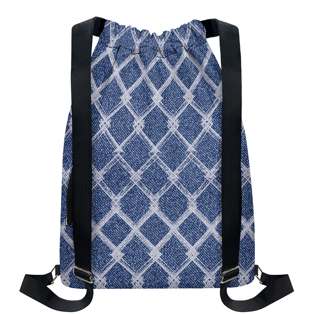 Geometric Denim Jeans Pattern Print Drawstring Backpack