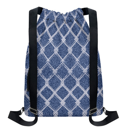 Geometric Denim Jeans Pattern Print Drawstring Backpack