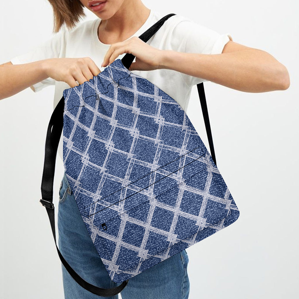 Geometric Denim Jeans Pattern Print Drawstring Backpack