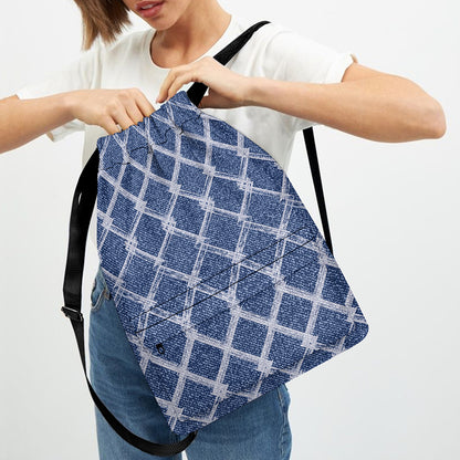 Geometric Denim Jeans Pattern Print Drawstring Backpack