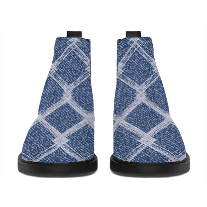 Geometric Denim Jeans Pattern Print Flat Ankle Boots