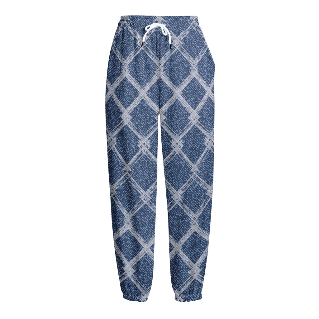 Geometric Denim Jeans Pattern Print Fleece Lined Knit Pants