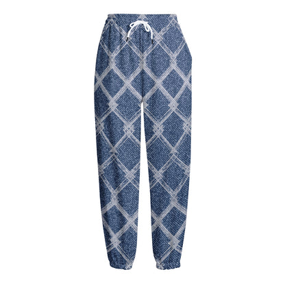 Geometric Denim Jeans Pattern Print Fleece Lined Knit Pants