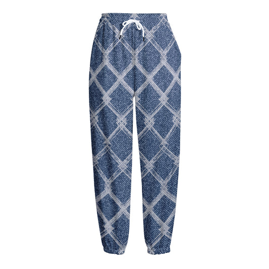 Geometric Denim Jeans Pattern Print Fleece Lined Knit Pants