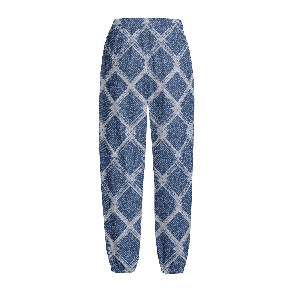 Geometric Denim Jeans Pattern Print Fleece Lined Knit Pants