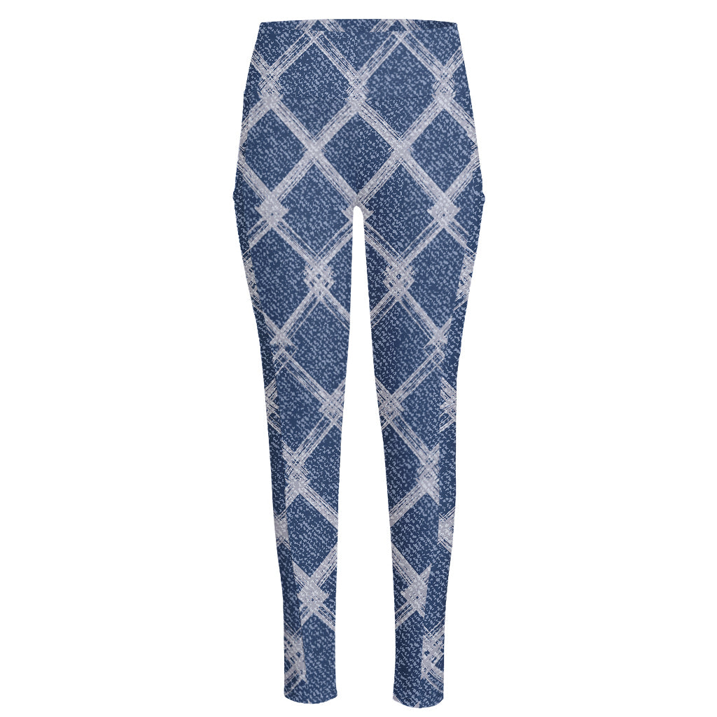 Geometric Denim Jeans Pattern Print High-Waisted Pocket Leggings