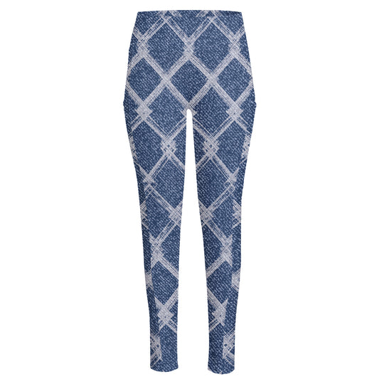 Geometric Denim Jeans Pattern Print High-Waisted Pocket Leggings
