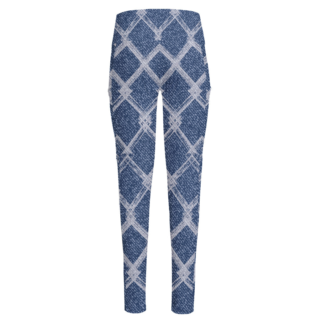Geometric Denim Jeans Pattern Print High-Waisted Pocket Leggings
