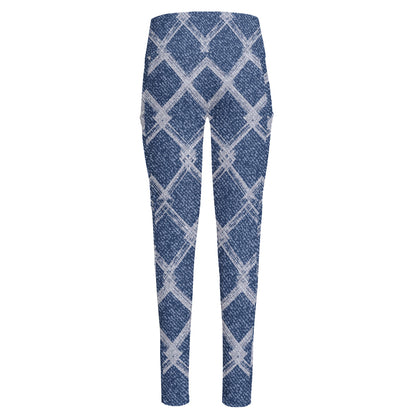 Geometric Denim Jeans Pattern Print High-Waisted Pocket Leggings