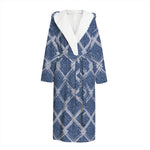 Geometric Denim Jeans Pattern Print Hooded Bathrobe