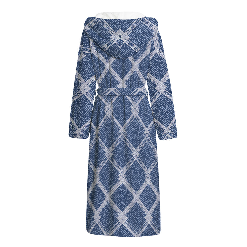 Geometric Denim Jeans Pattern Print Hooded Bathrobe