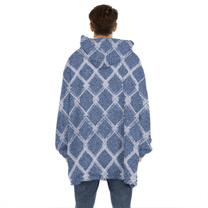 Geometric Denim Jeans Pattern Print Hoodie Blanket