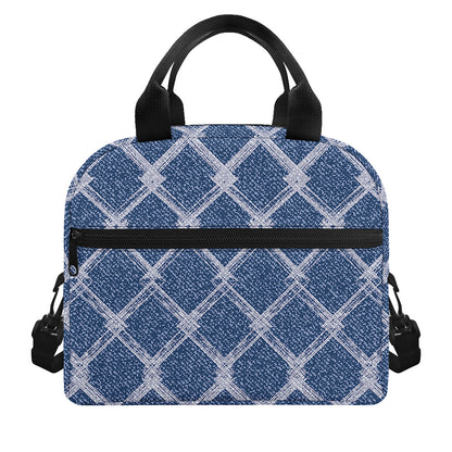 Geometric Denim Jeans Pattern Print Insulated Lunch Bag