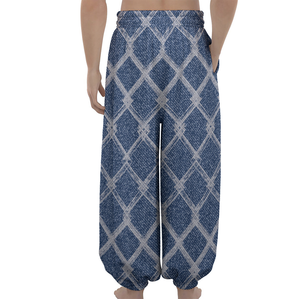 Geometric Denim Jeans Pattern Print Lantern Pants