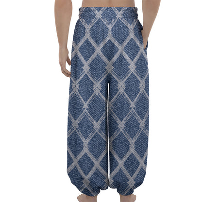 Geometric Denim Jeans Pattern Print Lantern Pants