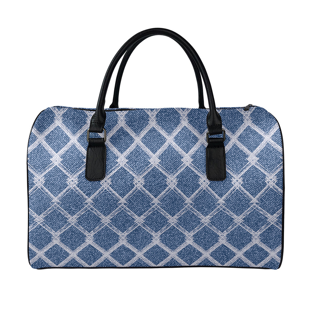 Geometric Denim Jeans Pattern Print Leather Duffle Bag