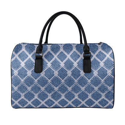 Geometric Denim Jeans Pattern Print Leather Duffle Bag