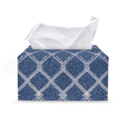 Geometric Denim Jeans Pattern Print Leather Tissue Box Cover