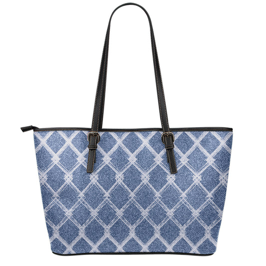Geometric Denim Jeans Pattern Print Leather Tote Bag