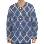 Geometric Denim Jeans Pattern Print Long Sleeve Baseball Jersey