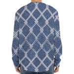 Geometric Denim Jeans Pattern Print Long Sleeve Baseball Jersey