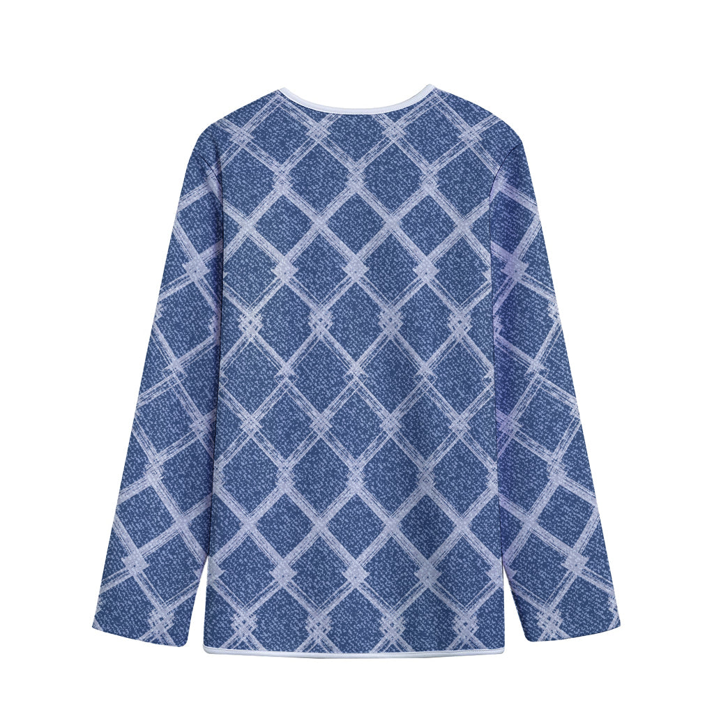 Geometric Denim Jeans Pattern Print Long Sleeve Short Coat