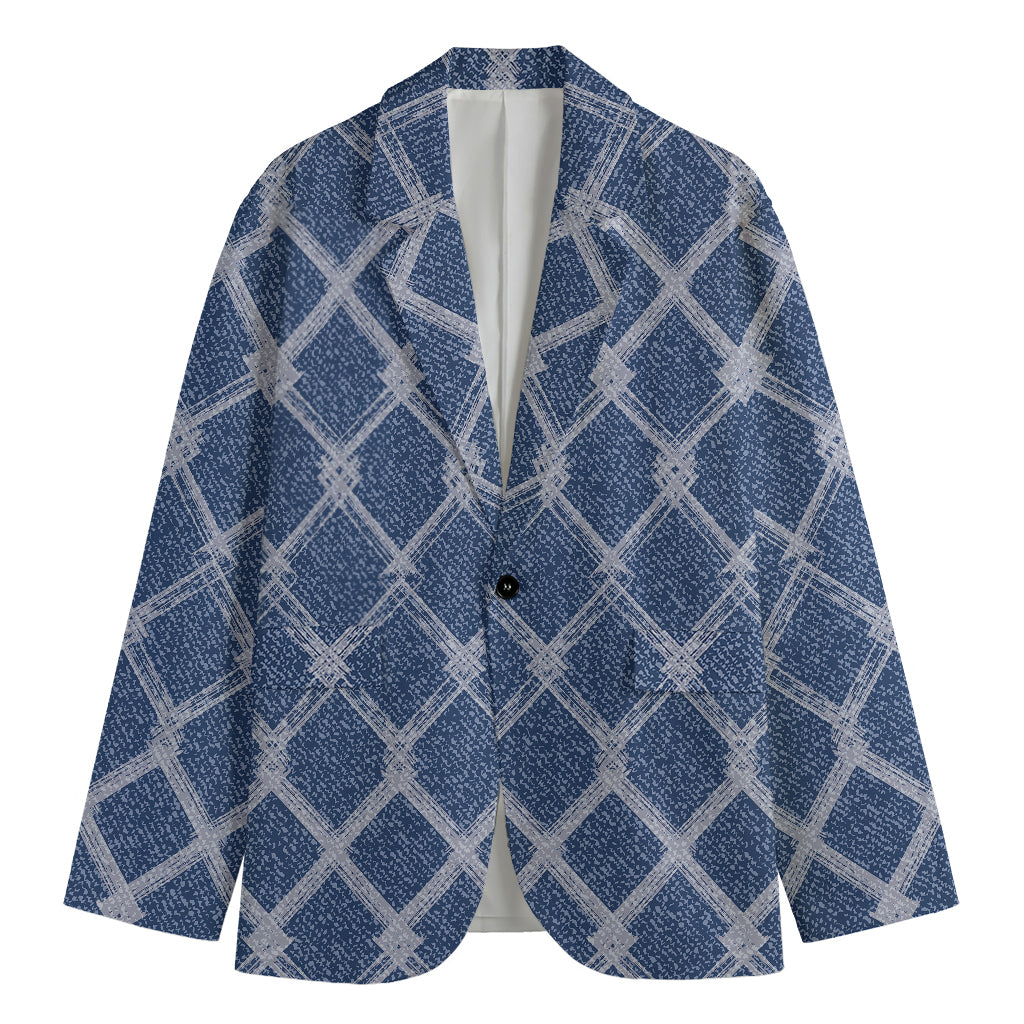 Geometric Denim Jeans Pattern Print Men's Blazer