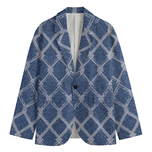 Geometric Denim Jeans Pattern Print Men's Blazer