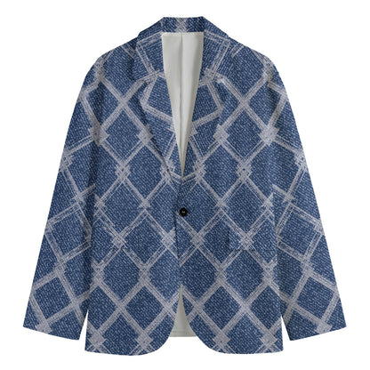 Geometric Denim Jeans Pattern Print Men's Cotton Blazer