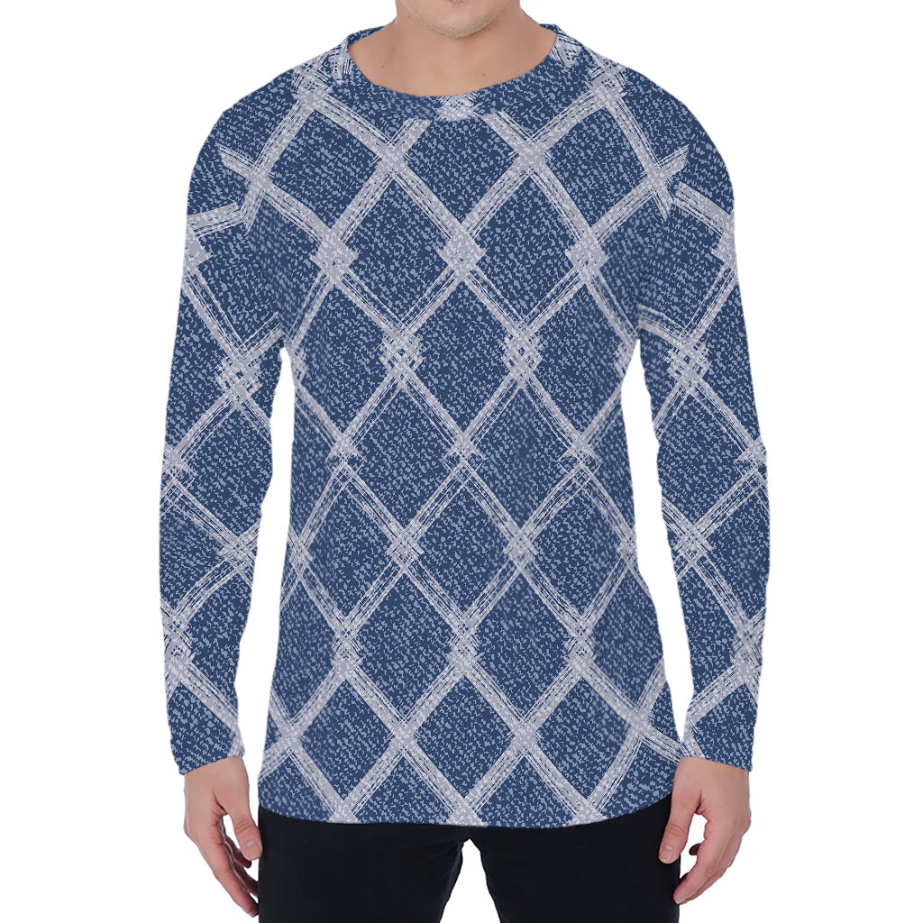 Geometric Denim Jeans Pattern Print Men's Long Sleeve T-Shirt
