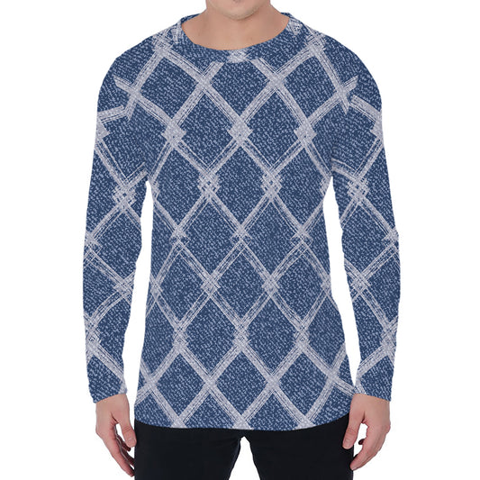 Geometric Denim Jeans Pattern Print Men's Long Sleeve T-Shirt