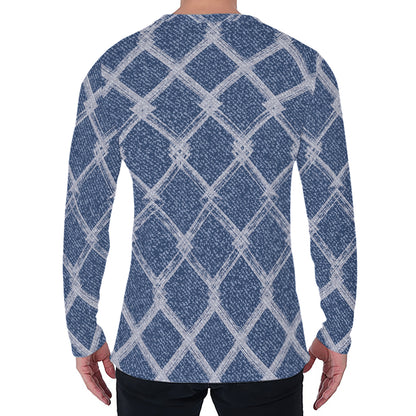 Geometric Denim Jeans Pattern Print Men's Long Sleeve T-Shirt