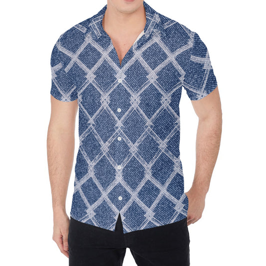 Geometric Denim Jeans Pattern Print Men's Shirt