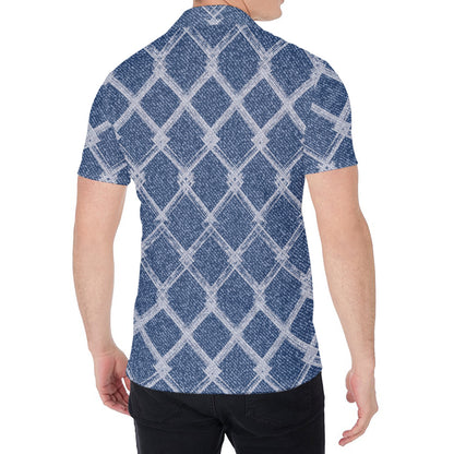 Geometric Denim Jeans Pattern Print Men's Shirt