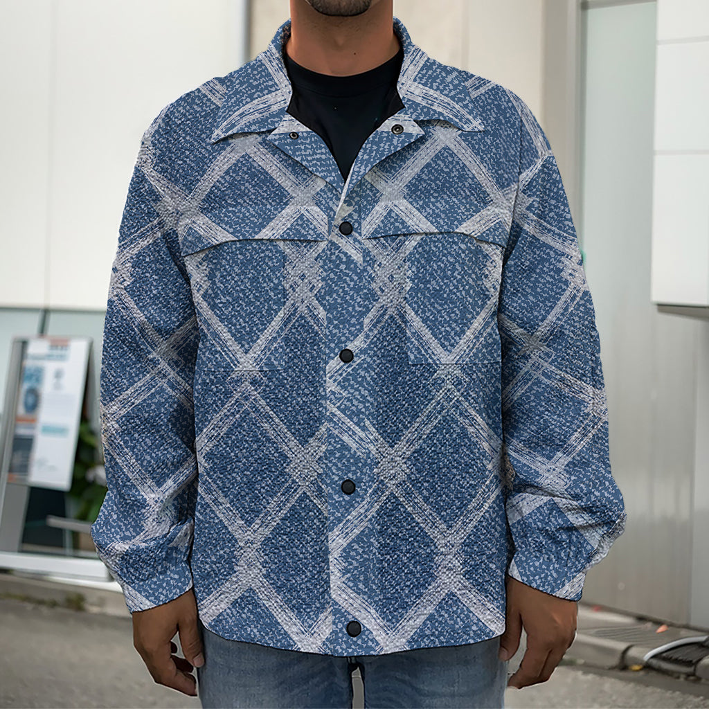 Geometric Denim Jeans Pattern Print Men's Shirt Jacket