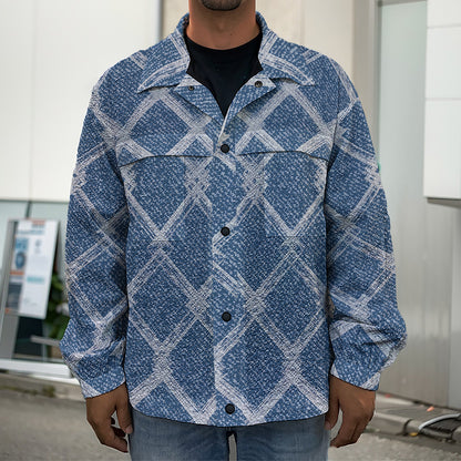 Geometric Denim Jeans Pattern Print Men's Shirt Jacket