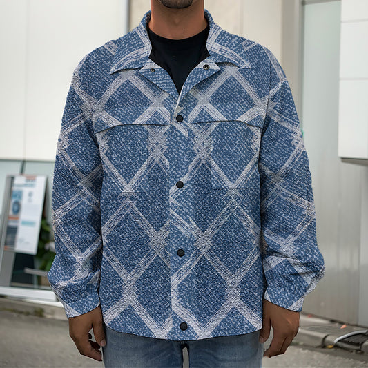 Geometric Denim Jeans Pattern Print Men's Shirt Jacket
