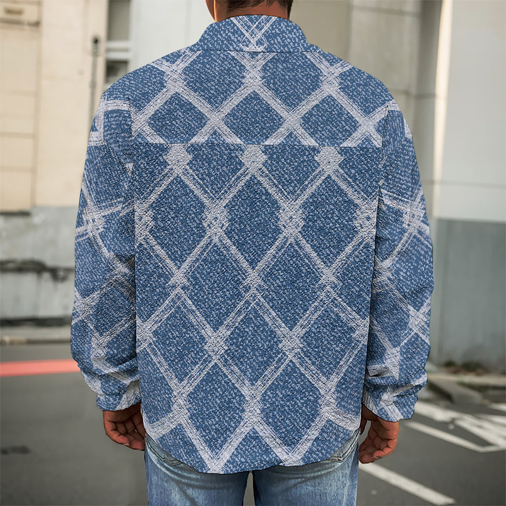 Geometric Denim Jeans Pattern Print Men's Shirt Jacket