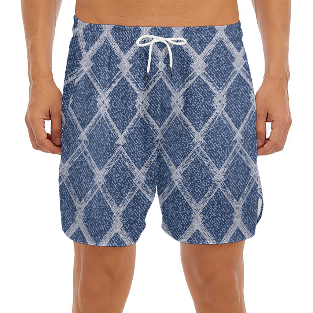 Geometric Denim Jeans Pattern Print Men's Split Running Shorts